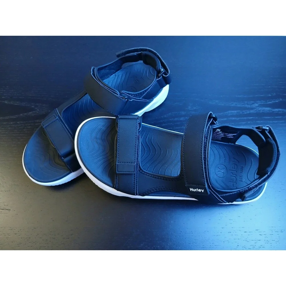 Hurley Oceanside Mens Sport Sandals Black White Strappy Hook and Loop 1961927 9M